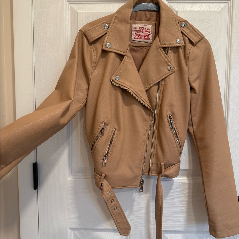 Levi's Tan Leather Moto Jacket with Asymmetrical Zipper